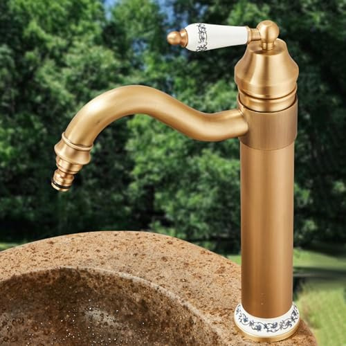 XSDSM Robinet Exterieur Eau Froide Rotation 360 ° Robinet Jardin Antigel Rétro + Porcelaine Bleu Et Blanc Design Laiton,Antique