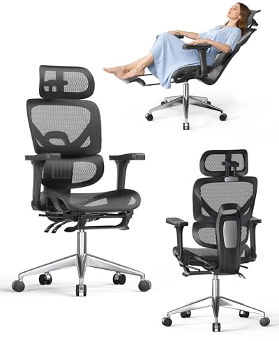 naspaluro Silla Escritorio Ergonómica, Silla de Escritorio con Respaldo Alto de Malla Transpirable, Carga 160 kg, Reposabrazos 3D y Reposacabezas Ajustables, Oficina en Casa, Trabajo y Gaming