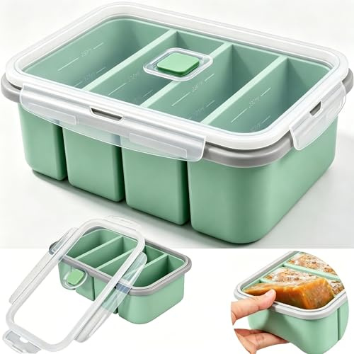 Eiswürfelform Silikon mit Deckel, silikonform mit 4 Großen Fächern – Meal Prep Behälter, Eiswürfelbehälter mit Deckel Extra Groß, BPA-frei & Auslaufsicher für Suppe Soße
