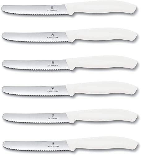 Victorinox 6 Stück Tafelmesser - Küchenmesser - Brötchenmesser Swiss Classic mit Wellenschliff - Swiss Made - Limited Edition Weiß