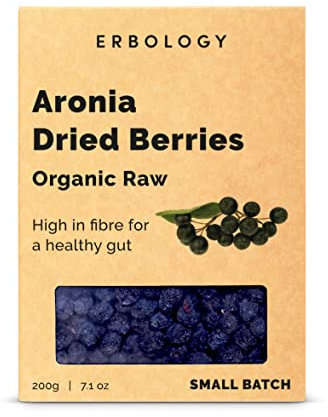 Erbology Organic Dried Aronia Berries 200g - Rich in Antioxidant Anthocyanins and Vitamin C - Sustainably Sourced Straight from Farm in Europe - GMO-Free - Recyclable Packaging