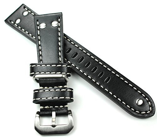 Sulla 22mm XL Pilotband Leder Uhrenarmband Flieger schwarz Aviator AW