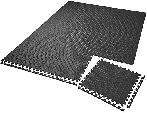 TecTake Set di tappetini di Protezione Tappetino da Fitness | Antiscivolo, antimacchia | Sistema ad Incastro ampliabile - Disponibile in Diverse quantità i Modelli Differenti (12x Nero | No. 402255)