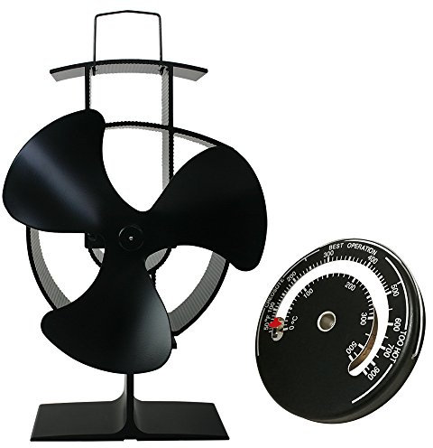 Lincsfire Silent Operation 3-Blade Stove Fan with Thermometer - Heat Powered Wood Log Burning Stove Fan Eco Friendly Heating