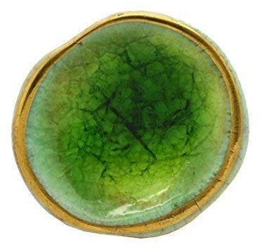 Pushka Home P16-1 Bouton de Porte concave en céramique craquelé Vert et doré avec Bord doré Diamètre de 42 mm