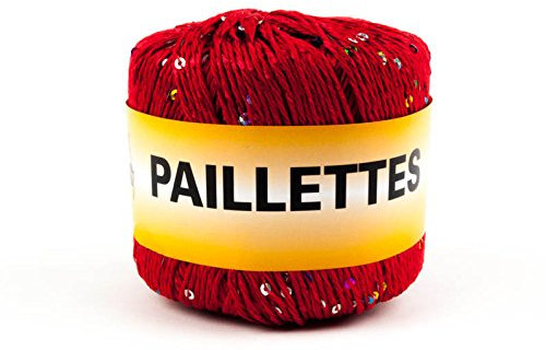 Pailletten, 50 g, Garn mit Pailletten, Baumwolle und Polyester, 7, Rot