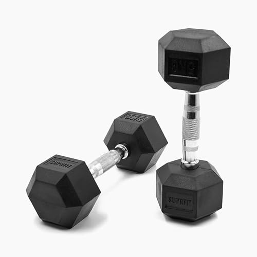 SUPRFIT - Hexagon Kurzhanteln paarweise mit gummiertem Eisenkern - Fitness Gewichte Hanteln 1-50 kg mit rutschfestem Chromgriff - Premium Kurzhantel Set für Calisthenics, Krafttraining & Crossfit