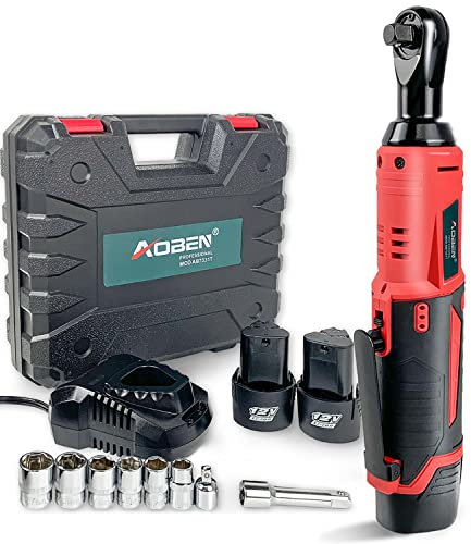 Cordless Electric Ratchet Wrench Set, AOBEN 3/8 12V Power Ratchet Tool Kit with 2 Packs 2000mAh Lithium-Ion Battery and Charger