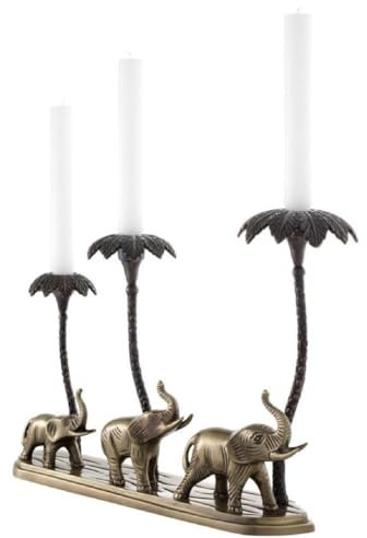 Casa Padrino luxury candle holder elephants & palm trees antique brass/bronze 38 x 7.5 x H. 28.5 cm - Hotel & Restaurant Decoration Accessories