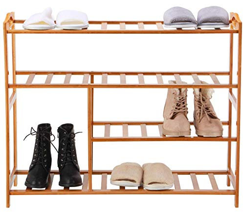 BAKAJI Scaffale Scarpiera Portascarpe Casa Multiuso 5 Ripiani Legno di Bambu Dimensione 80 x 26 x 69 cm Colore Bamboo Naturale