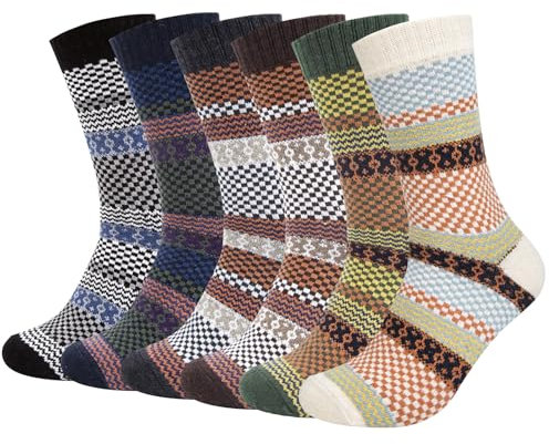 Justay Paar Norwegersocken mit Wolle Bunte Herrensocken, dicke warme Wintersocken Stricksocken 38-45 MEHRWEG 6 Paar mehrfarbig