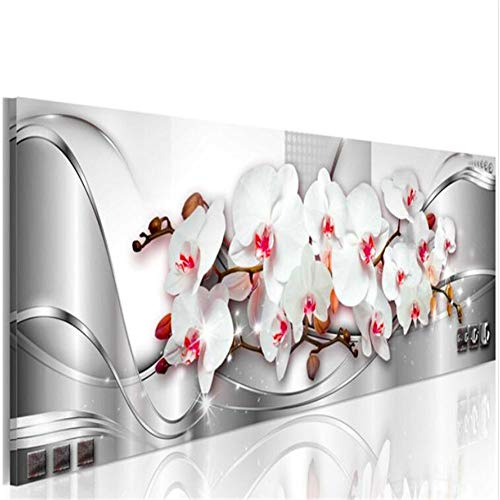 looui Große Diamant Gemälde Full Drill Rote Weiße Orchidee 5D Diamant Malerei Set Strass Stickerei Kreuzstich Diamond Painting Büro Living Room Schlafzimmer Küche Wall Dekor Rundbohrer 50x100cm H4520