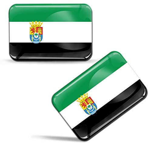 Biomar Labs® 2 x 3D Gel Pegatinas Siliconas Comunidad de España Bandera Extremadura Emblema Extremeña Español Stickers Spain Flag Adhesivos Auto Coche Moto Bicicleta Ordenador F 86