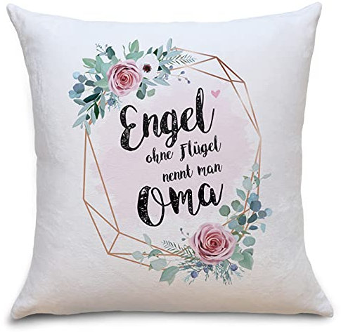OWLBOOK Engel Oma Flauschiges Kissen mit Aufschrift Geschenke Geschenkideen für Oma zum Geburtstag Zierkissen mit Füllung
