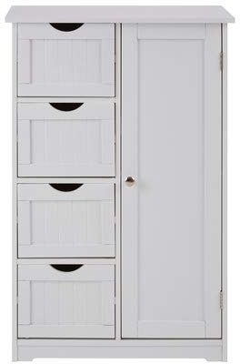 Premier Housewares 4 Drawer Single Door Bathroom Storage Cabinet or Kids Wardrobes Bedroom Furniture Bathroom Floor Cabinets - White - w56 x d30 x h82