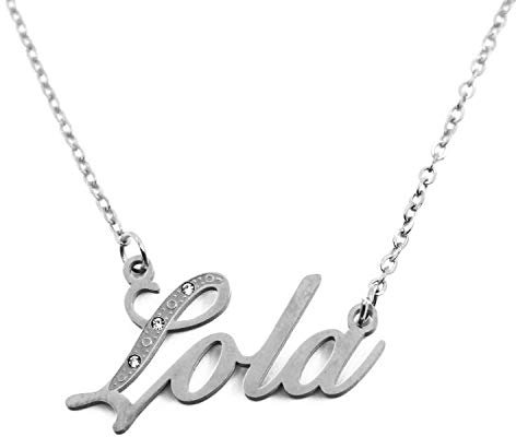 Kigu Lola Name Necklace Personalised Silver Tone, Custom Dainty Name Pendants, Jewellery for Ladies, Girlfriend, Mother, Sister, Friends