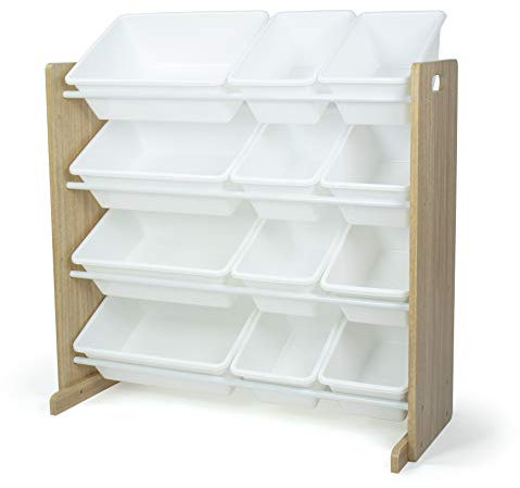 Humble Crew WO70526 Kinderregal - Spielzeugregal-Organizer aus Holz mit 12 Aufbewahrungsboxen, Naturfarben/Weiß