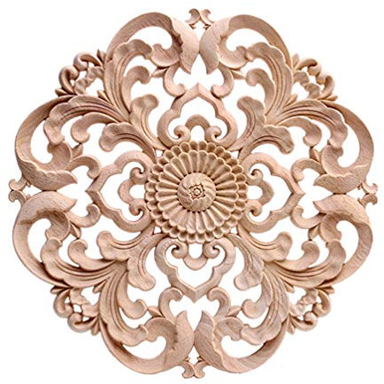 BESPORTBLE 20x20cm Holz Geschnitzte Deko Runde Onlay Applikation Unbemalte Holz Skulptur für DIY Basteln Kunst Handwerk Ecke Möbel Couchtisch Tür Dekoration Ornament Weihnachten Fensterdeko