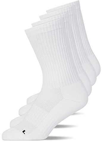Snocks Hohe Kompressions Laufsocken 4 Paar - Funktionssocken Herren Damen - Atmungsaktive Tennissocken - Sportsocken ohne Verrutschen - Gemütlich und weich - Gr. 39-42 - Farbe Weiß