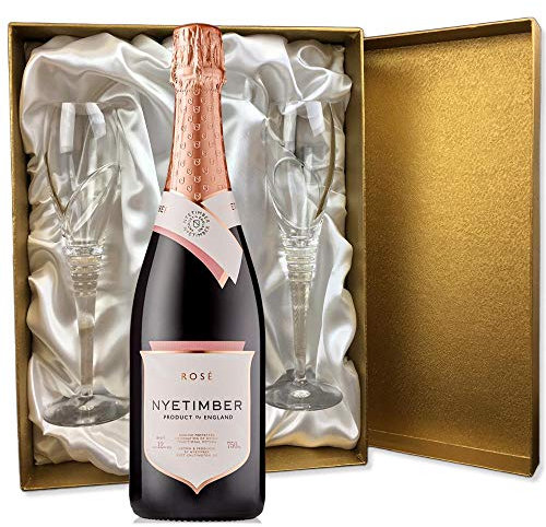 Nyetimber Rose English Sparkling Wine in Gold Presentation Set With Flutes 75cl 12% abv