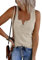 Saodimallsu Damen Tank Tops mit V-Ausschnitt Sommer Gerippte Ärmellose Henley Bluse Beiläufige Lose Geknöpfte Cami Strick T-Shirts Z1 Beige S