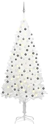 vidaXL Künstlicher Weihnachtsbaum mit LEDs Kugeln Tannenbaum Christbaum Dekobaum Kunstbaum Weihnachtsdeko Weihnachten Dekoration Weiß 240cm