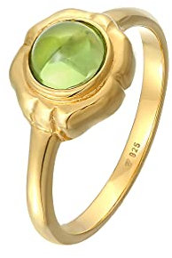 Elli PREMIUM Ring Damen Cabochon Grün Klassisch mit Peridot Edelstein in 925 Sterling Silber vergoldet