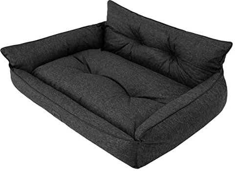 DOGGY Hundebett Haustierbett Hundeliege Gesteppt Hundekissen Bett Sofa Hundematratze Tierbett Hundesofa Matratze, Schwarz Ökoleinen, XL - 82 x 63 cm