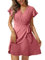 Aokosor Summer Dresses for Women V Neck Dress Ladies Mini Ruffle Sleeve Dress Elegant Pink Size 22-24
