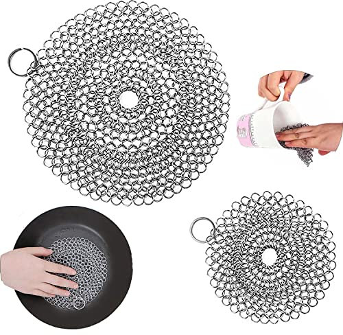 QUBORT Gusseisenreiniger,2 Taschen Gusseisenreiniger für Dutch Oven,für Dutch Oven, Bratpfannen, Grillpfannen oder Woks und mehr (Runden)
