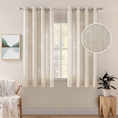MIULEE 2 Unidades Cortinas Salon Translucidas Poliéster Lino con Ojales Visillos de Dormitorio Moderno Ventana Salon Habitacion Cuarto Dormitorio Comedor Cocina 140 x 160 cm Beige