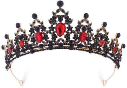 Krone Damen, Krone Halloween, Rot Kristallkrone, Gothic Krone, Vintage Krone, Diadem Halloween, Queen Tiara Krone, für Hochzeit, Abschlussball, Halloween, Party
