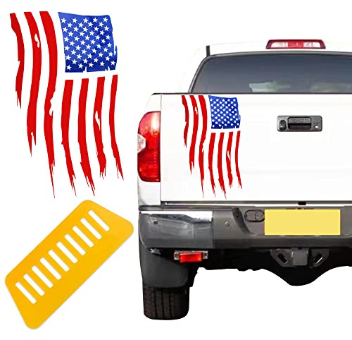 Adesivo bandiera americana, decalcomania in vinile con bandiera americana, motivo bandiera americana, per auto, SUV, cappa, portiera, lato parabrezza, adesivo (rosso)