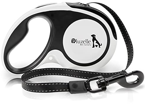 BLUZELLE 5m Rollleine mit Reflektor-Streifen für Mittlere & Große Hunde bis 50kg, Ausziehbare Hundeleine mit 360° Karabiner-Haken, Zuverlässige EIN-Hand Bremse Nylon-Gurt Ergonomischer Griff, Größe:L