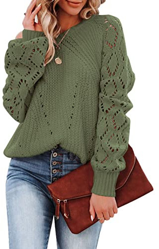 Dokotoo Maglione Donna Invernale Maglia Girocollo a Maniche Lunghe Maglioncino Elegante Pullover, Verde, S