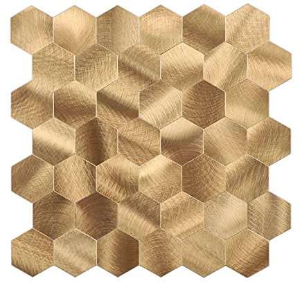 Piastrelle adesive autoadesive per cucina, bagno, mosaico esagonale, in metallo (6 pezzi, rame)