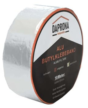 DAPRONA Butylband, Panzertape 10m x 50mm, Alu Dichtungsband Alu, Reparaturband, Dichtband Fenster Dachrinne, wasserfest, hitzebeständig