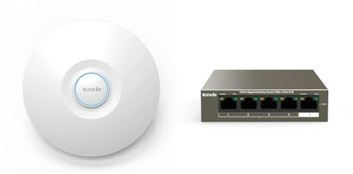 Tenda I29 WiFi 6 AX3000 Punto de Acceso de Doble Banda Gigabit, Roaming WLAN & TEG1105P-4-63W Gigabit Desktop PoE Switch de 5 Puertos