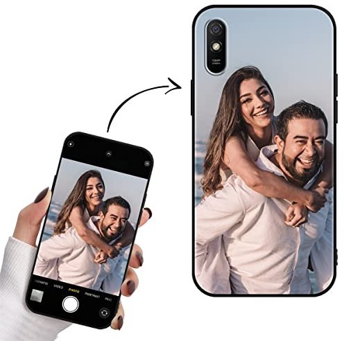 Yoedge Personalisierte Handyhülle für Xiaomi Redmi 9A 4G / 9AT Hülle Selbst Gestalten Eigenem Foto Bild Text Personalisiert Case Individuelle Geschenk Schutzhülle Schwarz Cover für Redmi 9A 4G 6,53