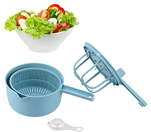 Mokernali Salatschleuder 2L, Salatschleudern Kunststoff, Salat Trocknern 11×30CM, Salad Spinner mit Kurbel, 11CM Langer Griff, zum Waschen und Trocknen von Obst (blau)