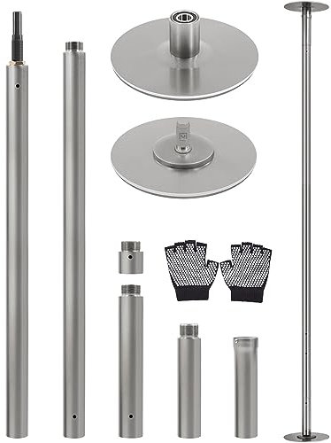 Yaheetech Barre de Pôle Dance Hauteur Réglable 225 cm-274,5 cm Statique et Rotative Diamètre de 45 mm Charge Maximale 200 kg pour Danse Fitness Exercise Argent Mat