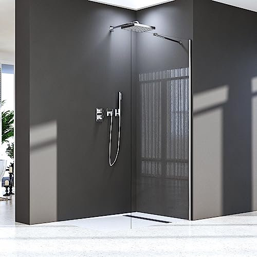 Walk in Dusche 90x185 cm,Walk-In Dusche mit Stabilisator 6 mm Nano Sicherheitsglas Duschtrennwand auf Duschtassen oder Boden montierbar, Ohne Duschwanne