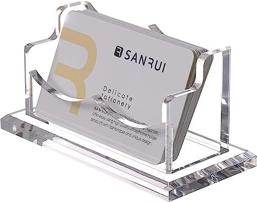 SANRUI Acrylic Business Card Holder for Desk- Clear Business Card Display Stand with 60 Card Capacity, Premium Card Organizer for Office Home Exhibition Reception Desk, Visiting Card Holder