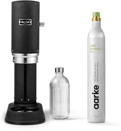 Aarke Carbonator Pro, Wassersprudler mit Glasflasche, Mattschwarz Finish + Aarke 60L CO2-Zylinder, 100% erneuerbares CO2