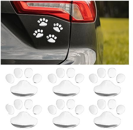 JNNJ 6 Stück Hundepfotenabdruck Als Aufkleber für Die Autodekoration, Niedliches Tier Bär Pfotenabdruck Auto-Emblem, 3D-Tierpfotenaufkleber für Autofenster(Silber)