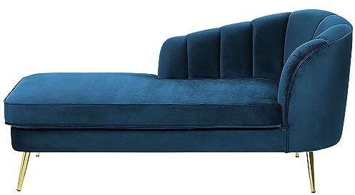 Beliani Chaiselongue Samt blau rechts mit Lehne Muschelform Metallbeine Gold Glam Allier