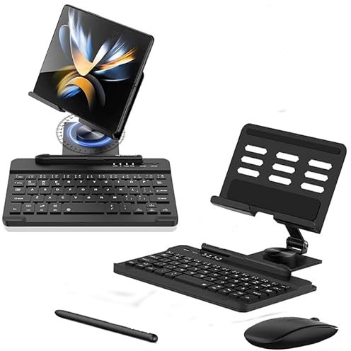 Galaxy Z Fold 5/Fold 4 Wireless Keyboard+Bluetooth Mouse+Pencil +Rotating Keyboard Stand Compatible for Samsung Galaxy Z Fold 5/Fold 4 3 Keyboard and Mouse Set with Pen + Stander (Black)