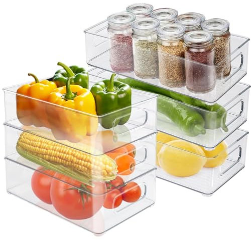 KJIXYUNG Juego de organizadores para frigorífico, organizadores transparentes apilables, cajas organizadoras para frigorífico, armario, despensa, aperitivos, latas, cocina, sin BPA