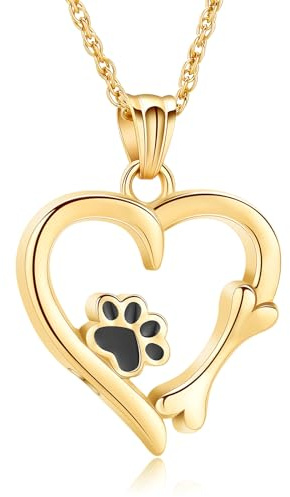 QGJNSGC Halskette mit Herz-Medaillon mit Pfotenabdruck-Motiv für Asche, Hund, Katze, Katze, Andenken, Gedenkgeschenke für Frauen und Mädchen (Gold)