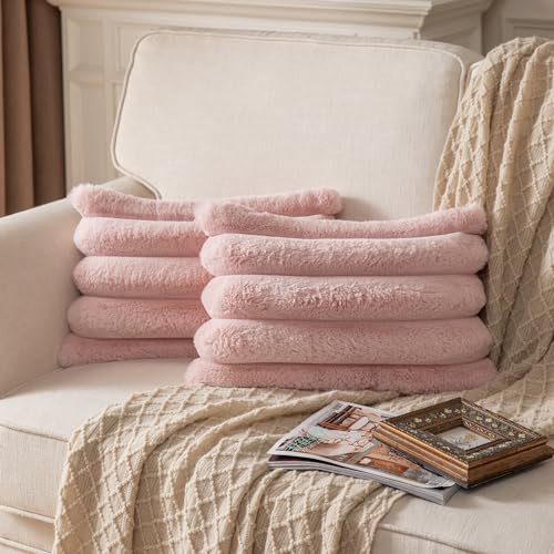 Yaertun 2er Set gestreifte Kissenbezug 30x50cm Rosa dekorative Kissenbezüge Sofakissen Dekokissen Wurfkissenbezug zierkissenbezug plüsch Kunstfell Kissenhülle Schlafzimmer Wohnzimmer